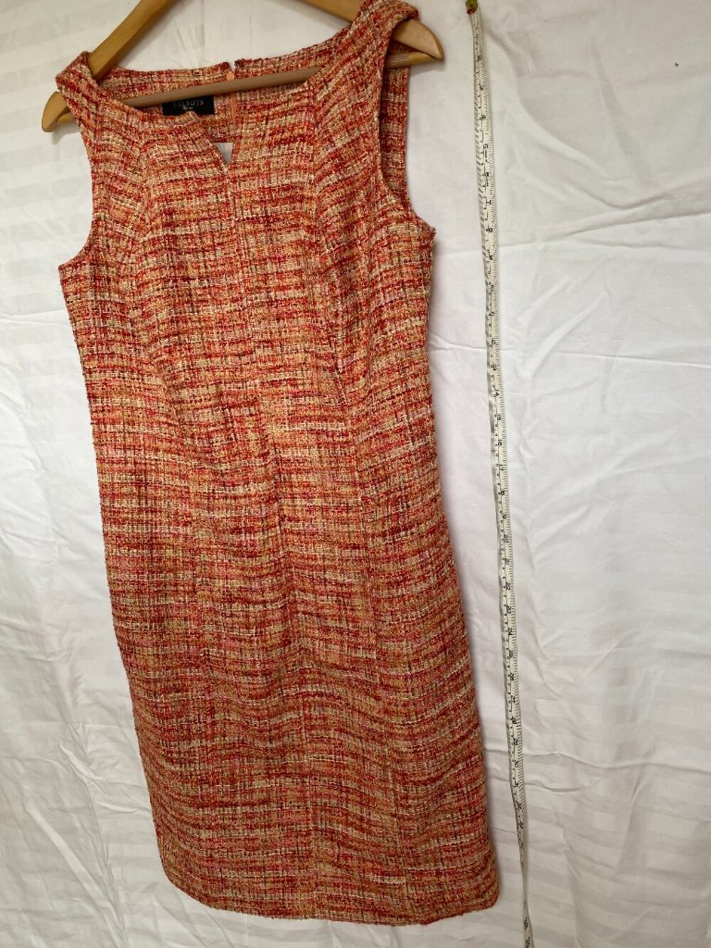 Talbots Petites Dress 12P – Red Orange Yellow Tweed Sheath – Sleeveless